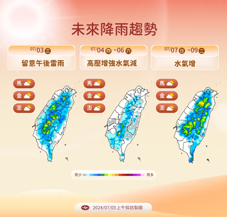降雨趨勢。中央氣象署提供