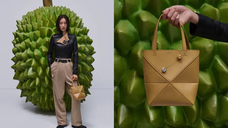 LOEWE Puzzle Fold芥末黃小牛皮迷你托特包，6萬3000元。品牌提供