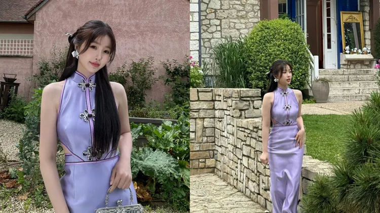 虞書欣的紫色旗袍造型相當婉約有氣質。翻攝虞書欣微博
