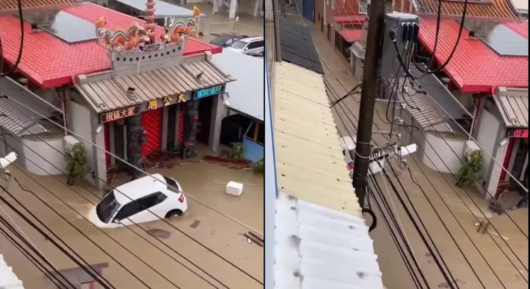 高雄大社天公廟附近汪洋一片。翻攝臉書