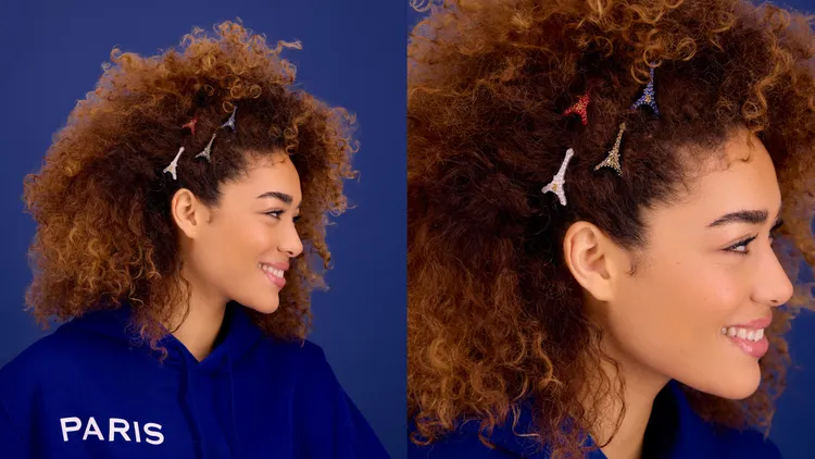 在醋酸纖維的鐵塔形狀基座上綴滿施華洛世奇水晶與鉚釘。品牌提供
