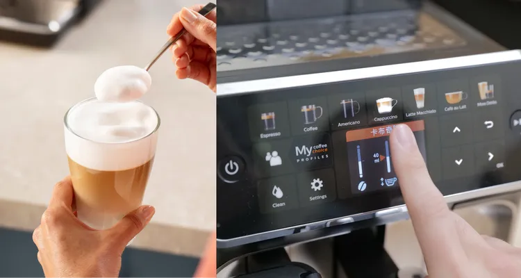 「專利LatteGo創新奶泡系統」首創無管線設計，奶泡綿密口感細緻，清洗只要15秒