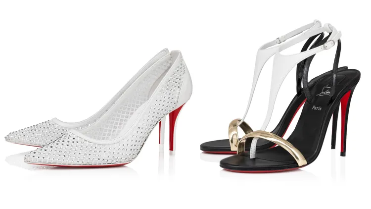APOSTROPHA MESH STRASS白色高跟鞋（左）4萬6900元、ATHINA繞脖高跟涼鞋3萬6200元。品牌提供