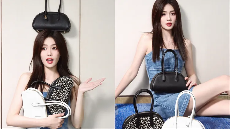 白鹿演繹酷颯黑、簡約白與豹紋Lulu Bag。品牌提供