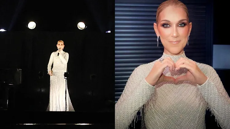 席琳狄翁DIOR高訂刺繡白色絲質長禮服復出登台。左圖品牌提供、右圖翻攝celinedion IG