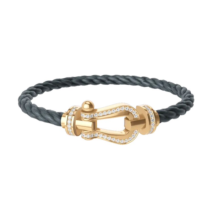 FRED FORCE 10系列 18K黃金鑽石及灰色鍊繩手錬。品牌提供