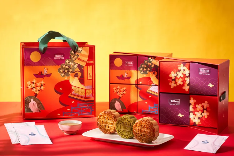 台北新板希爾頓酒店2024月餅禮盒「花影月色映中秋」售價1380元。業者提供