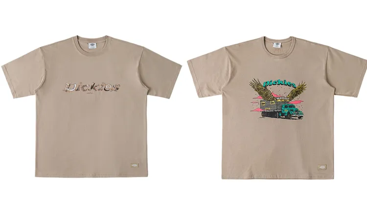 Dickies城市工裝系列工具Logo印花T恤（左）、卡車翅膀印花短袖T恤，各1380元。品牌提供