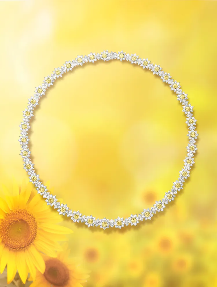 海瑞溫斯頓Sunflower系列黃鑽鑽石項鍊。品牌提供