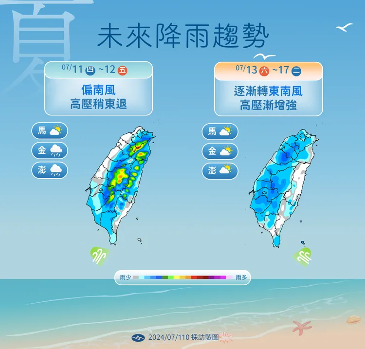 0710未來降雨趨勢。氣象署提供