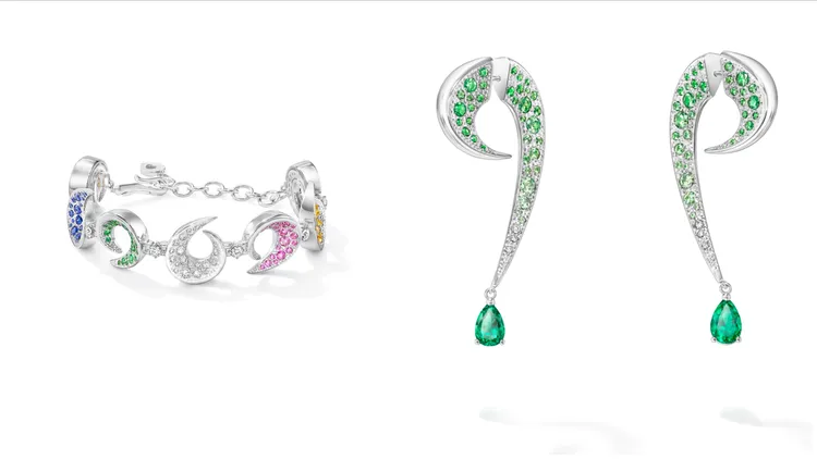 TASAKI Atelier第七季高級珠寶Cove手鍊（左圖，約825萬日幣），與Cove祖母綠耳環（右圖，約440萬日幣）。品牌提供