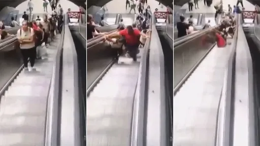 嚇人影片｜車站電扶梯「瞬間逆向」上行變下行　乘客慘摔11傷