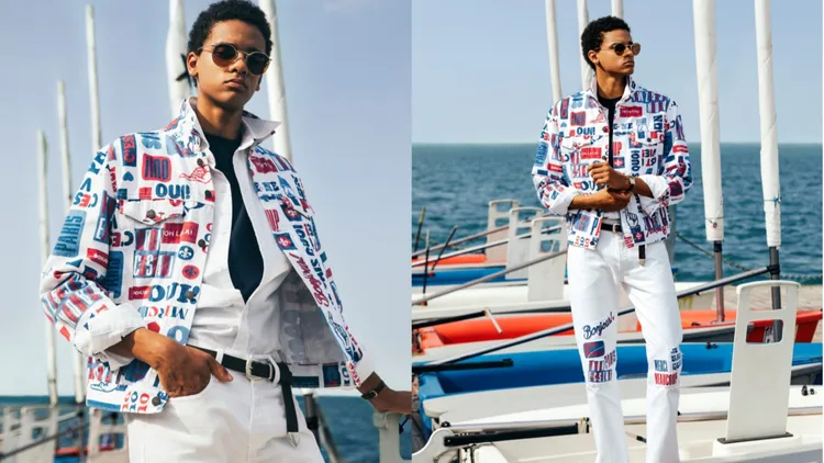 男裝將法國文字與塗鴉作撞色打造出滿版趣味圖樣。品牌提供