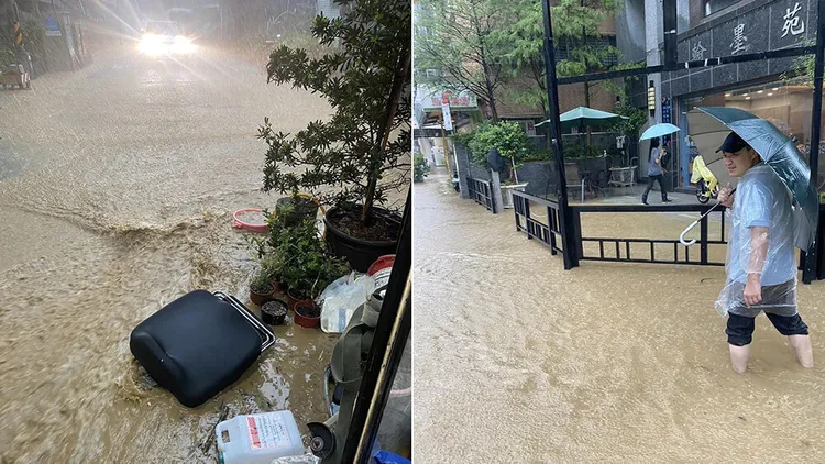 台北市信義區午後大雨多處淹水。翻攝自許淑華臉書