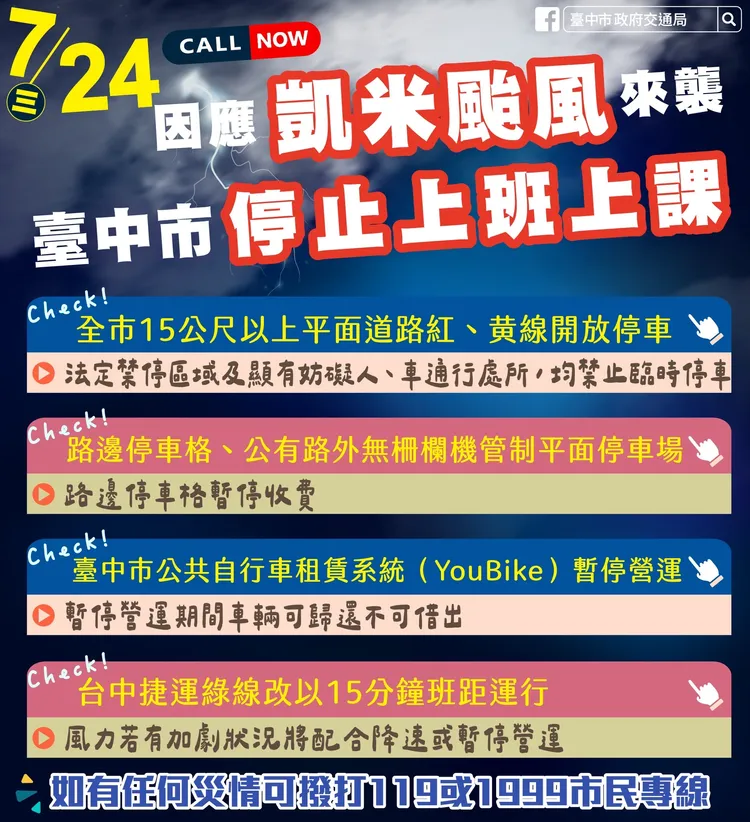 台中市今開放15公尺以上平面道路紅黃線路段停車，並暫停路邊停車格收費。市府提供