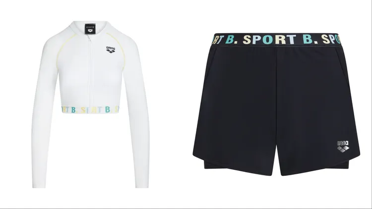 女裝長袖拉鏈防曬衣（左）3980元、女裝雙層沙灘褲3180元。品牌提供