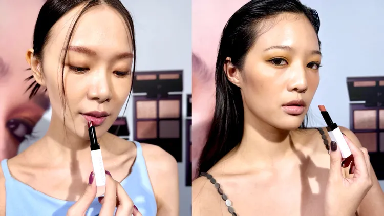 Model示範癮吻柔霧唇膏和癮吻光澤唇膏。張家玲攝