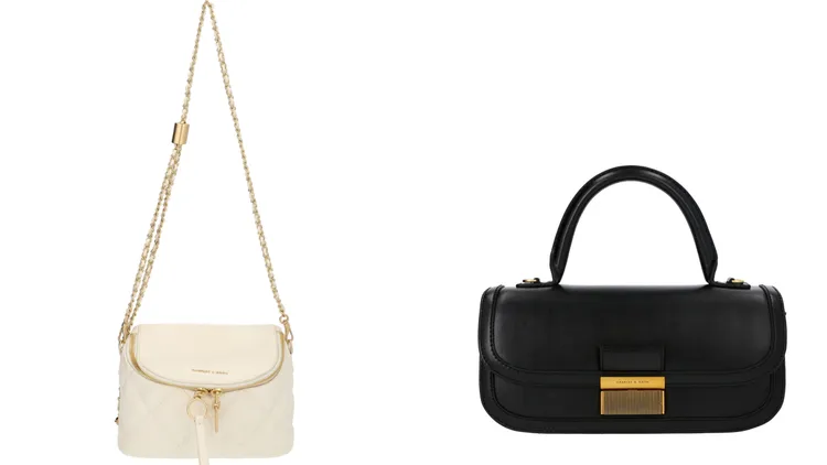 Apfra 菱格紋斜背包（左）2190元、Charlot手把長型包2390元。品牌提供