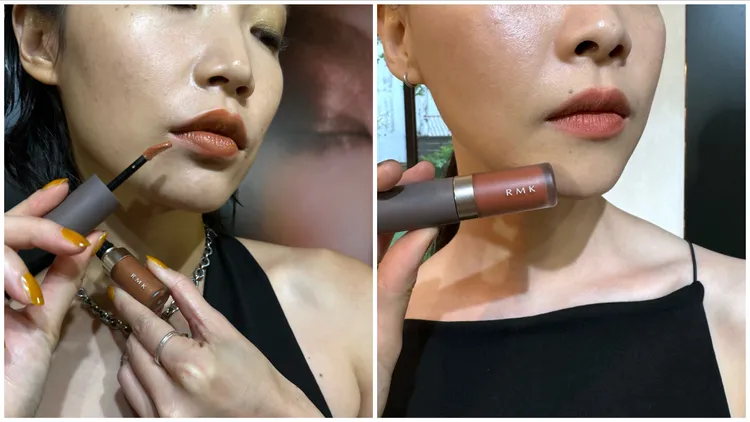 Model示範RMK暮光柔霧唇釉和持色水感唇釉。品牌提供