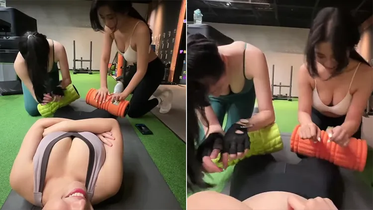 蘋蘋澎澎享受夜雨及湘綾的服務。翻攝自蘋蘋澎澎YouTube