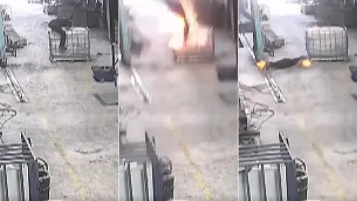 驚悚影片|攪拌油漆突爆炸 他被烈焰炸飛空翻360度著火墜地