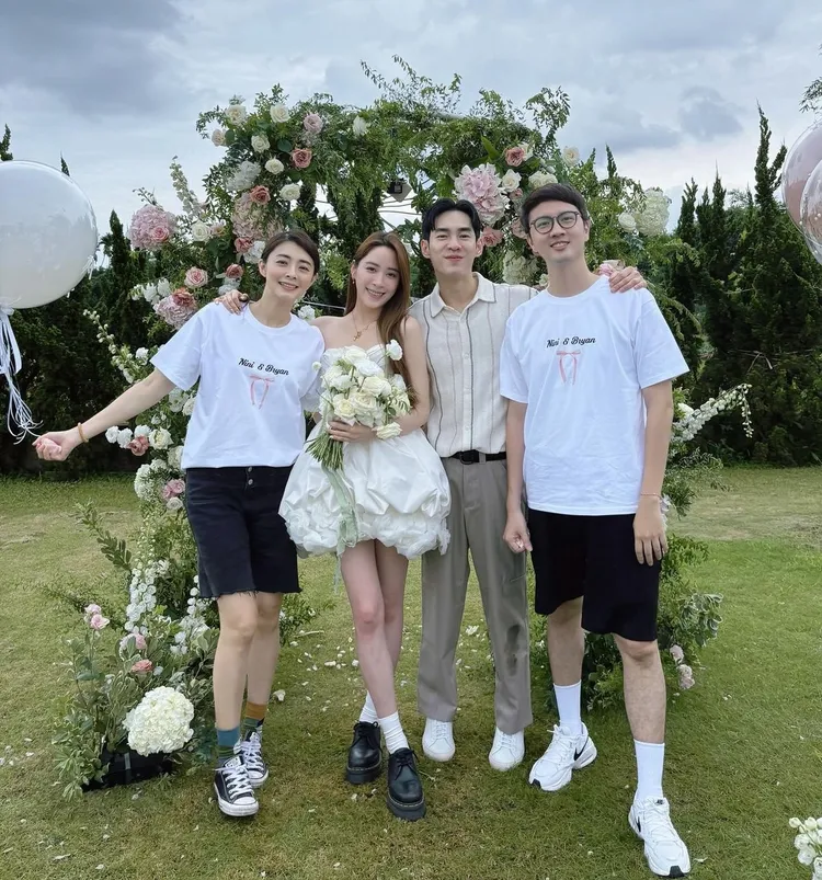 夏如芝（左）和老公張捷（右）未缺席妮豪求婚趴。張捷提供