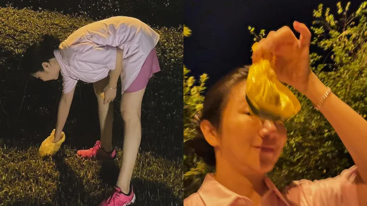 陶晶瑩解釋，李李仁得獎時她正在遛狗「撿黃金」。翻攝陶晶瑩臉書