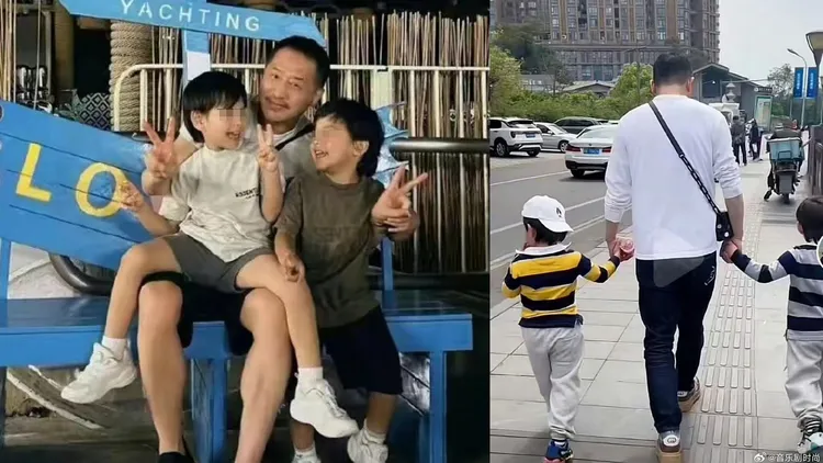 唐鶴德多次和看似雙胞胎的男孩親密合照。翻攝音樂劇時尚微博