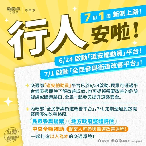 中央力推全民參與街道改善 7/1日起開始實施