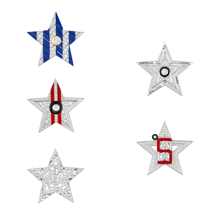 ICONS COLLECTOR 胸針 (可轉換式作品)，白金、黃金、鑽石及彩漆，一顆重約 0.71 克拉 F+ VVS+ 明亮式切割鑽石，一顆重約 0.31 克拉 F+ VVS+ 明亮式切割鑽石，一顆重約 0.38 克拉 F+ VVS+ 明亮式切割鑽石。1870萬6000元。品牌提供