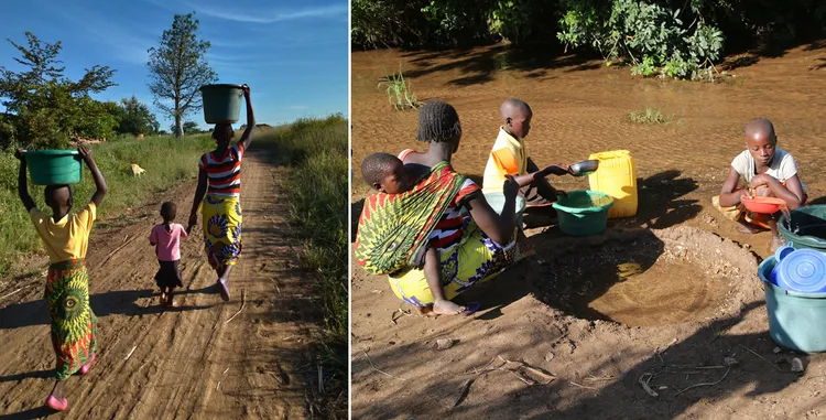 曾偉韻在非洲看到婦女兒童一天花好幾個小時取水，水源還是不乾淨的河水。（照片由台灣世界展望會提供）