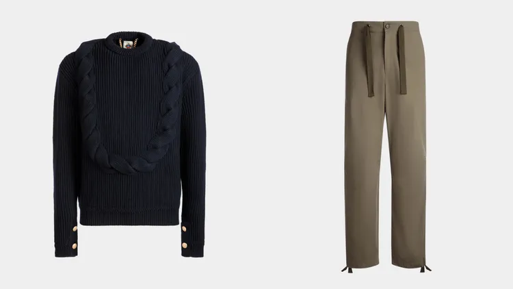 Bally「Adrien Brody 旅行系列」針織羊毛上衣4萬3600元、抽繩休閒長褲2萬5800元。品牌提供