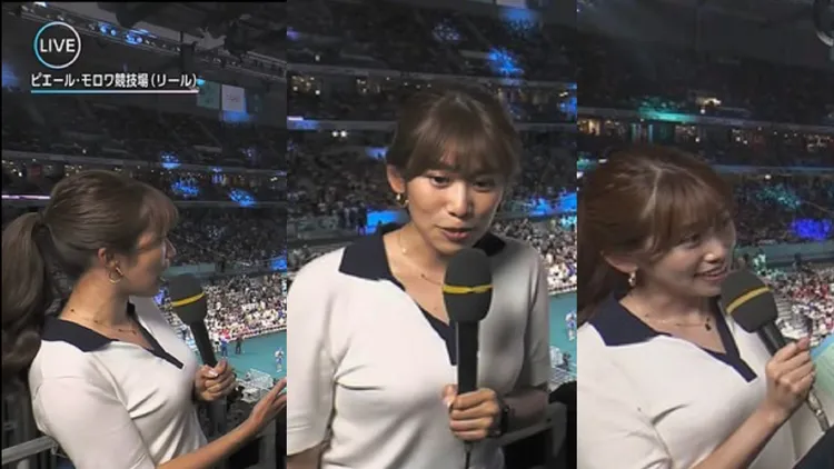 中川安奈主播昨天穿貼身的藍領白色上衣。翻攝NHK