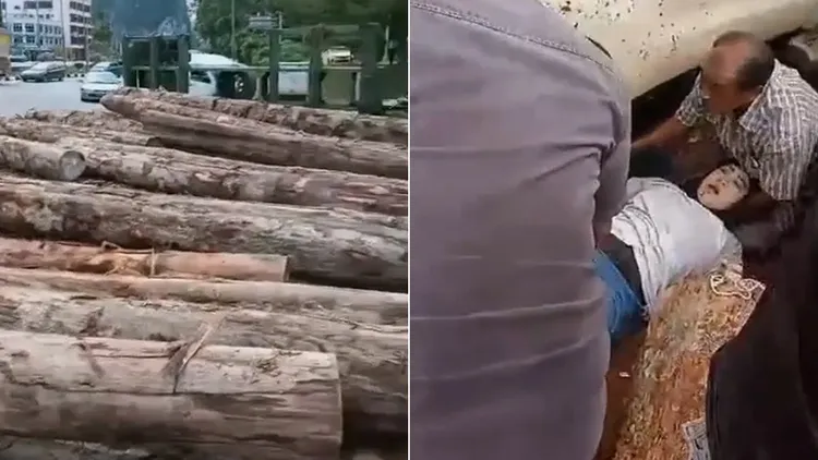卡車上滾落的木頭讓西蒂重創。翻攝自X