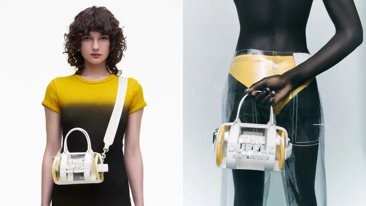 白色皮革透明包面小型The Duffle圓筒包，1萬2900元。品牌提供