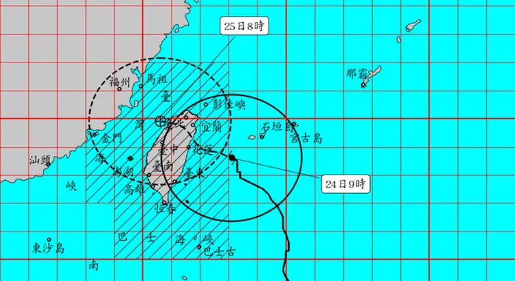 凱米暴風圈已進入台灣東半部、台中以北及嘉義以南陸地。中央氣象署