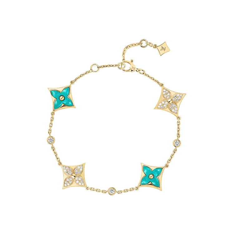 COLOR BLOSSOM AMAZONITE黃K金、薄荷藍綠色天河石與鑽石手鍊，33萬1000元。品牌提供
