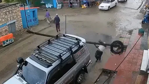 驚悚影片|馬路燈桿突然倒塌 他風雨後出門被砸死