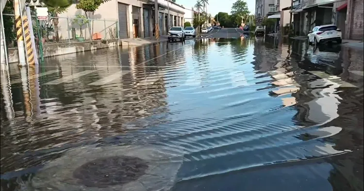 屏東東港天文大潮近日出現短暫水漫道路。 葉而項里長提供