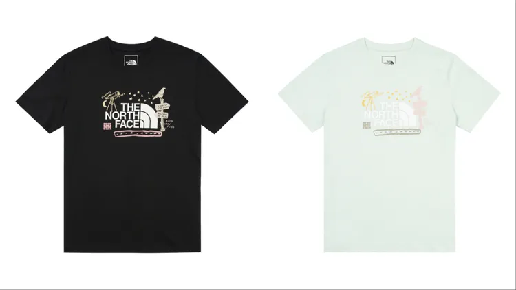 女款黑色舒適透氣胸前趣味印花短袖T恤（左）1780元、女款綠色純棉胸前趣味印花短袖T恤 1780元。品牌提供