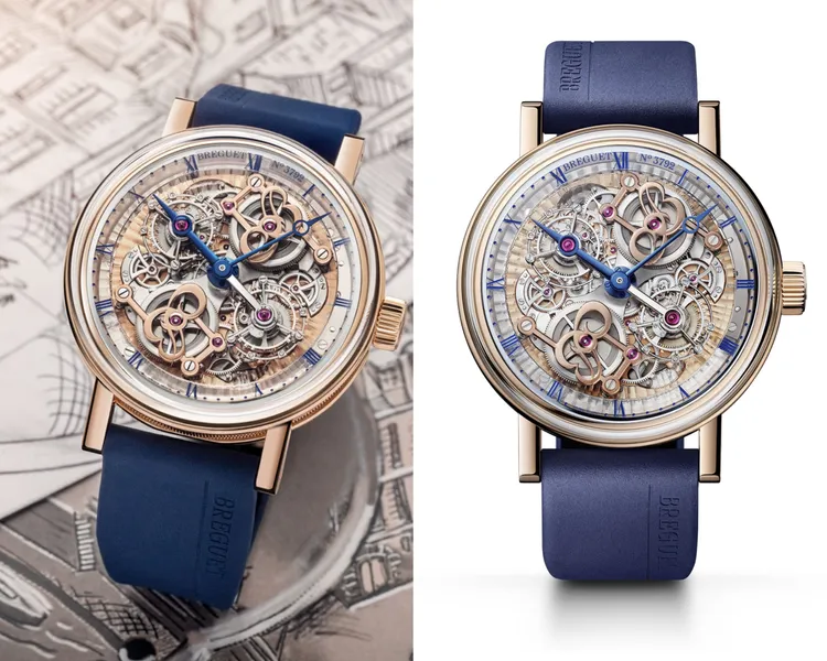 Classique Double Tourbillon “Quai de l’Horloge” 5345腕錶，46mm，18K玫瑰金錶殼，藍寶石錶盤，午夜藍橡膠錶帶，588N2金質雙陀飛輪手動上鍊機芯，動力儲存60小時，約70萬瑞法（約2579萬台幣），品牌提供