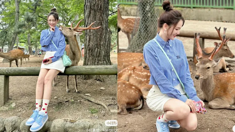 陳喬恩的MIUMIU藍色條紋襯衫造型相當少女。翻攝一號狗不理湯包小紅書