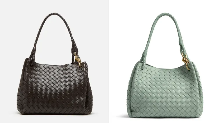 BOTTEGA VENETA Parachute編織皮革肩背包，各18萬8600元。品牌提供