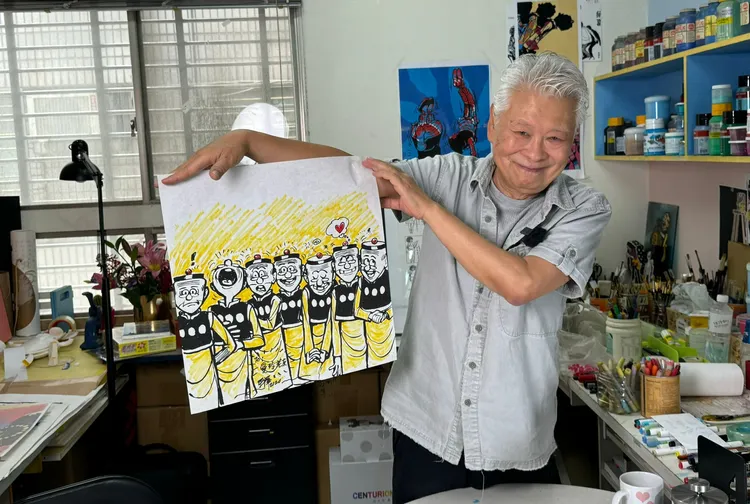 王澤現場作畫送給汪曼玲。攝影中心攝