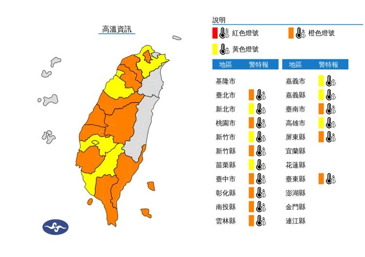 氣象署發布高溫警訊。氣象署提供