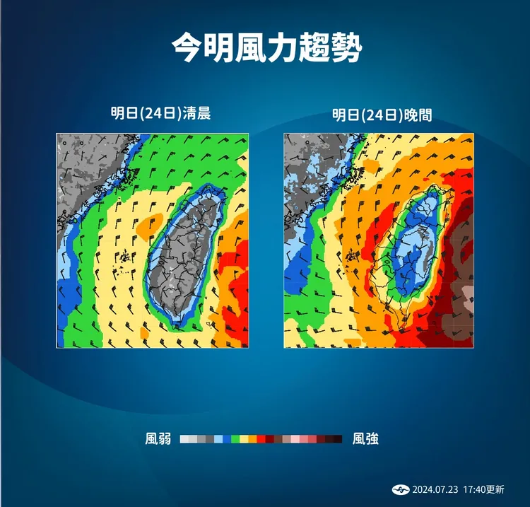 風力趨勢。氣象署提供