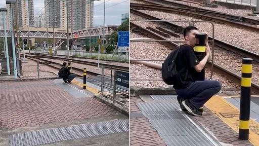 傻眼影片|春藥「我愛一條柴」發作? 他鐵軌旁「戀柱」忘情狂舔