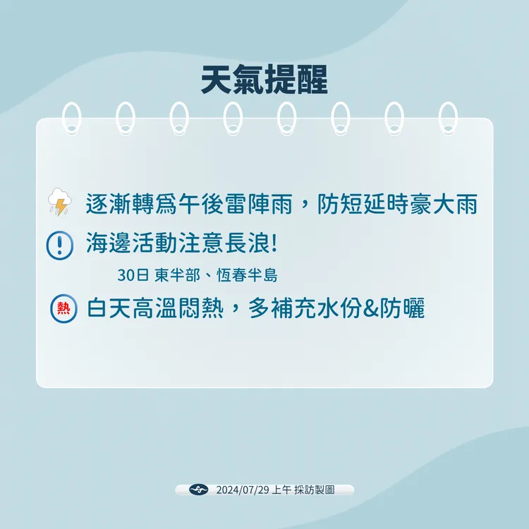 天氣提醒。氣象署提供