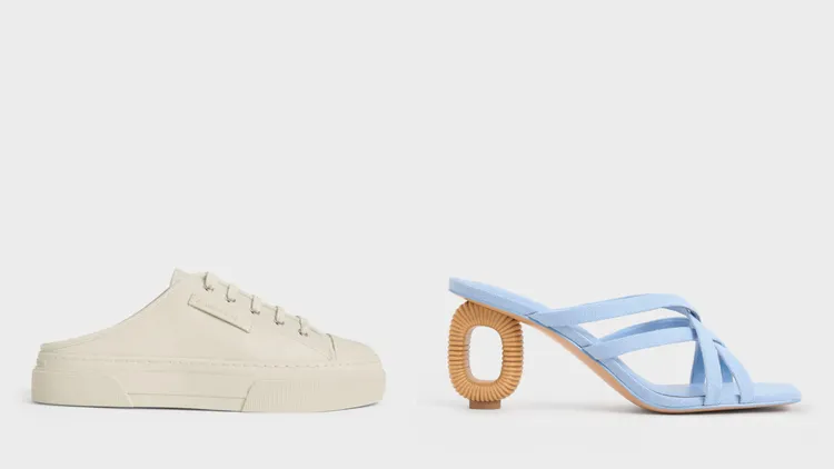 Kay厚底懶人便鞋（左）2190元、交叉帶圓環跟鞋1990元。品牌提供