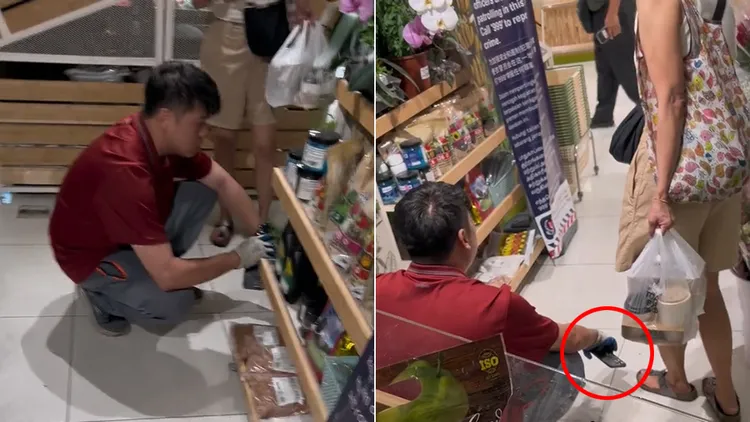 洪慧鈺發現一名男子假裝整理貨架，其實是等有女顧客接近時偷拍。翻攝自洪慧鈺TikTok